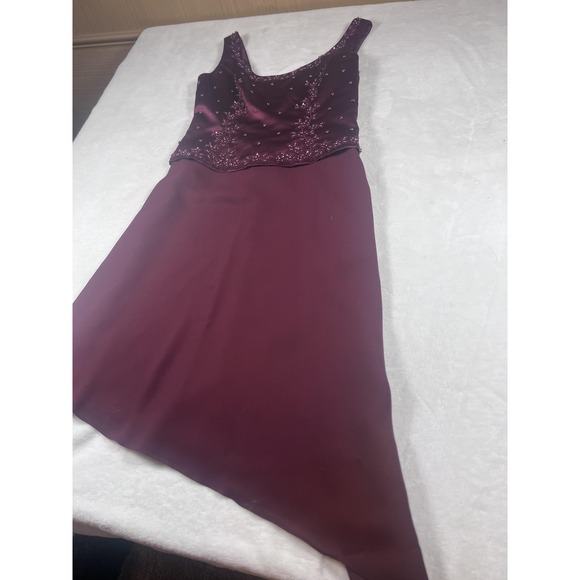 Michelangelo Dress Womens 6 Red‎ Beaded Satin Asymmetrical Hem Bridesmaid Corset - Picture 6 of 13